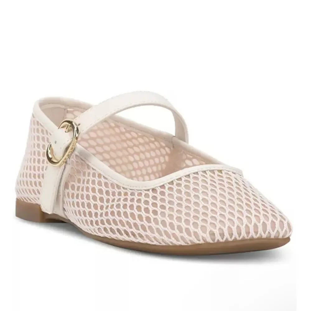 INC Jadis Mesh Mary Jane Flats - White Sheer Ballet Buckle NIB Size 9.5
